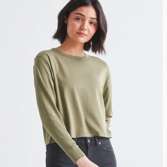 DU/ER Tops - Duer Dura Soft Midweight Crop Long Sleeve Tee Olive Green